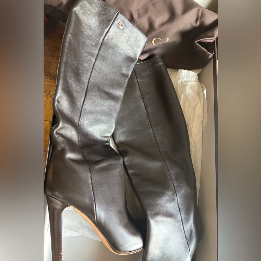 Gucci Dark Brown Heeled Leather Boots - Picture 2 of 6